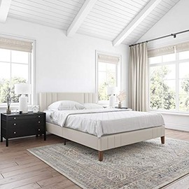 Classic Brands Chicago Modern Tufted Upholstered Platform Bed | Headboard Frame with Wood Slat Support, Queen, Shell