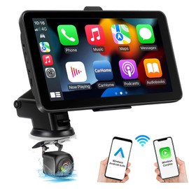 7" Wireless Apple CarPlay & Android Auto Car Screen, HD Portable/Double Din Car Stereo with GPS Navigation, Backup Camera, Voice Control, Bluetooth, FM Radio for All Cars