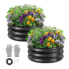 GreatBuddy 2x2x1 ft Round Galvanized Raised Bed, Easy-Assembly Raised Garden Bed with Anti-Cut Gloves & Tools, Rust-Proof Garden Bed for Outdoor, Vegetables, Herbs, Small Trees, Black