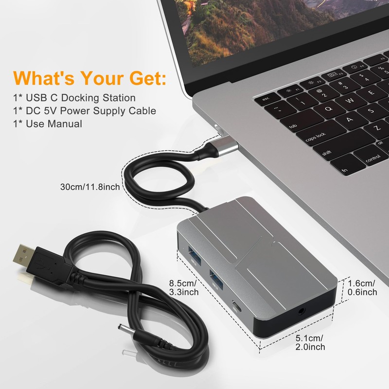 USB C Hub with 4K HDMI VGA USB3.0 3.5mm Audio