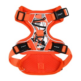Puppia Abstract Dog Harness H Sturdy Adjustable Neck and Chest Reflective Paint Pattern Front and Back D-Ring for Small and Medium Dogs, Orange, Medium