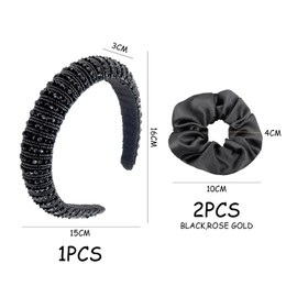 1 x Glitter Crystal Headband, 2 x Scrunchie, Velvet Headband, Non-Slip Women's Headband, Elegant Hair Band, Comfortable Wide Headband