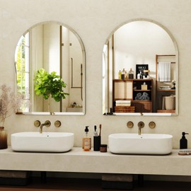 XRAMFY Arch Frameless Bathroom Mirror, 24"x26" Wall Mounted Mirror for Bathroom, Frameless Vanity Mirror with Beveled Edge for Bedroom, Entryway, Living Room,Gym
