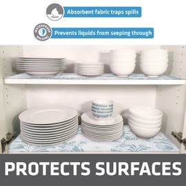 Drymate Premium Luxury Shelf & Drawer Liner, Thick Cushioned Fabric, Non-Adhesive, Absorbent, Waterproof, Slip-Resistant, Liners for Kitchen Cabinets, Cupboards (USA Made)(12”x59”)(2-Pack)(Light Blue)