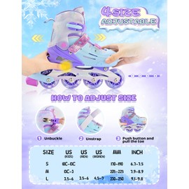 2PM SPORTS Kids Inline Skates for Girls Age 4-8 5-8 6-12 8-12 with Light Up Wheels, Adjustable Inline Skates for Women Youth Female Outdoor Indoor Size 11C 1 2 3 4 5 6 7 8 Snowflakes