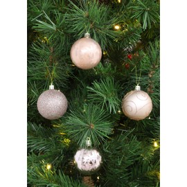 Toyland® Pack Of 24-6cm Christmas Tree Baubles - Glitter, Shiny Matte and Glitter Swirl Designs - Christmas Decorations (Rose Gold)