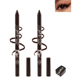 Brown Gel Eyeliner Pencil, 2Pcs Sharpenable Eye Liner Waterproof Smudge-proof Long Wear,Matte Gel Cream Texture,Intense Color Waterline Eyeliner Pen Makeup with Sharpener,Soft Eyeliner for Mature Eyes