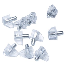 5mm Bracket Style Cabinet Shelf Support Pegs - Clear Plastic w/Steel Pin - Bag of 25