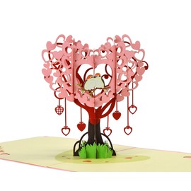 Love Birds in Heart Tree Pop Up 3D Card. Romantic valentines and anniversary greeting card for Her,Girlfriend,Wife,Him, Boyfriend,Husband. 15cmx15cm
