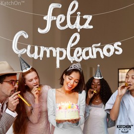 KatchOn Silver Feliz CumpleaÒos Balloons Banner - 15 Pcs, 16-inch | Birthday Decorations | Feliz CumpleaÒos Banner for Feliz Cumpleanos Decorations | Birthday Balloons for Birthday Party Decorations