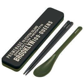 Skater Chopsticks and Spoon Set for Lunchbox, Adult, Antibacterial Combination Set, 7.1 in (18 cm), No Sound, Made in Japan, Brooklyn CCS3SAAG-A