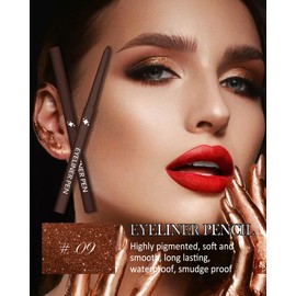 Glitter Brown Eyeliner Pencil, Matte Metallic Sparkle Gel Eye liner, Waterproof Smudge Proof Long-Lasting Waterline Eyeliner, Precision Retractable Shine Pen for Mature Women Girls Eye Makeup- #09