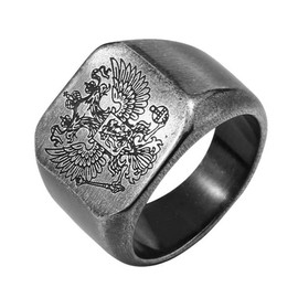 SINLEO Men's Stainless Steel Vintage Knight Russian Double Eagle Signet Ring Square Matte Brushed Ancient Silver Size 9