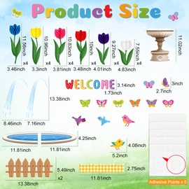 Pajean Welcome Bulletin Board Set 3D Tulip Flower Classroom Decorations Butterfly Bird Water Fountain Paper Cutouts for Home Wall Door Decor Back to School Party Supplies