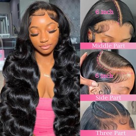 200% Density 13x6 Body Wave Lace Front Wigs Human Hair 36 Inch 13x6 HD Transparent Lace Front Wigs Human Hair Pre Plucked Glueless Human Hair Wigs for Black Women Frontal Wigs Black Wigs Human Hair