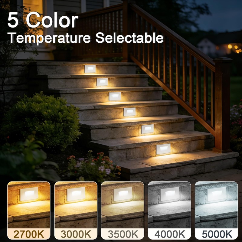Sofiton 4-Pack Horizontal LED Step Lights, Color Adjustable (2700K-5000K), IP65