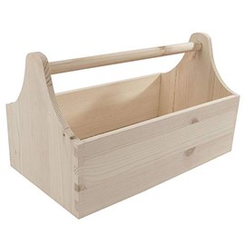 Unpainted Wooden Trug Tool Box Carrier | 34 x 18 x 20 cm | Garden Garage Storage Organiser with Handle | Natural Wood | Unpainted & Untreated | Vegetable Farm Basket Caddy
