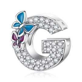 Su-Carata - Abalorio de plata de ley 925 con letras A~Z con circonitas cúbicas, Plata de ley, Circonita cúbica