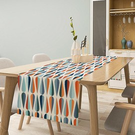 Mid Century Table Runner,Geometric Retro Drop Shapes Kitchen Table Runners for Family Dinner, Banquet, Parties and Celebrations, Modern Table Decor 13x90in