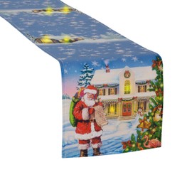 Violet Linen Glories Decorative Illuminated LED Christmas Table Runner, 12" x 70", Santa House Design