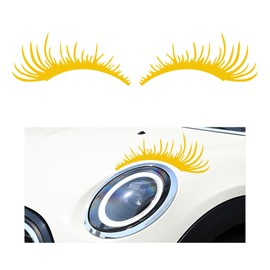 KVAEY 2 PCS Car Headlight Eyelash Stickers, Cute Fake Eyelashes Decal for Bumper Auto Body Window, Waterproof Reflective PET Charming Eyelash Sticker Funny Decor for Car SUV Truck (Yellow)