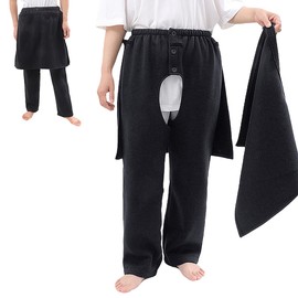 Siomlana Bedridden Care Trousers,Unisex Incontinence Care Trousers,Open Patient Care Trousers,Urinary Drainage Pants,Catheter Pants,Reusable Adaptive Apparel for Incontinence Post-Surgery(Black,L)