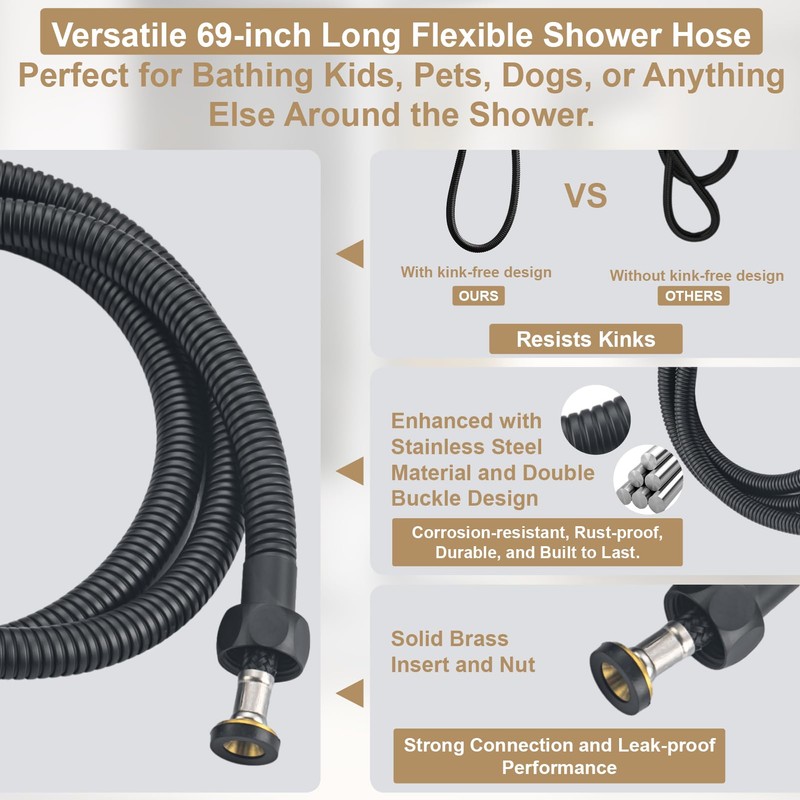 YSNOL Adjustable Shower Slide Bar with 5-Function Handheld Shower Head,