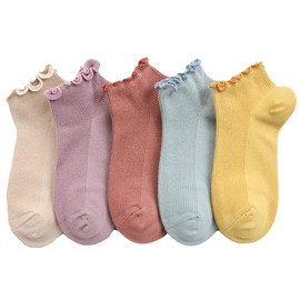 Benefeet Sox Ruffle Ankle Socks for Women Casual Cotton Frilly Socks Girls Cute Novelty Lettuce Trim Low Cut Dress Sock Solid Color 5 Pack