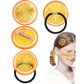 TPZORJX Haarspangen Orange Haarklammern + Orangenscheiben Elastische Haargummi Mädchen Damen Süß Obst Haar Accessoires für Fasching Karneval Party, 4PCS