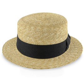 Voyage Natural Straw Boater – H7006 Lightweight Summer Skimmer Hat with Flat Crown, Ribbon Band, and Cotton Sweatband