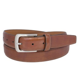 Vince Camuto Belts Men | Dark Tan Leather Belt with Edge Stitch Detailing and Nickel Finish Buckle | Size 40