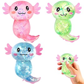 Pack of 3 Squishies Children, Funny Axolotl Squishy, Axolotl Toy Blue, Green and Pink Squeeze Toy, 8 x 10 cm, Slow Rising Toy Material, Soft Rebound, Suitable for Boys and Girls