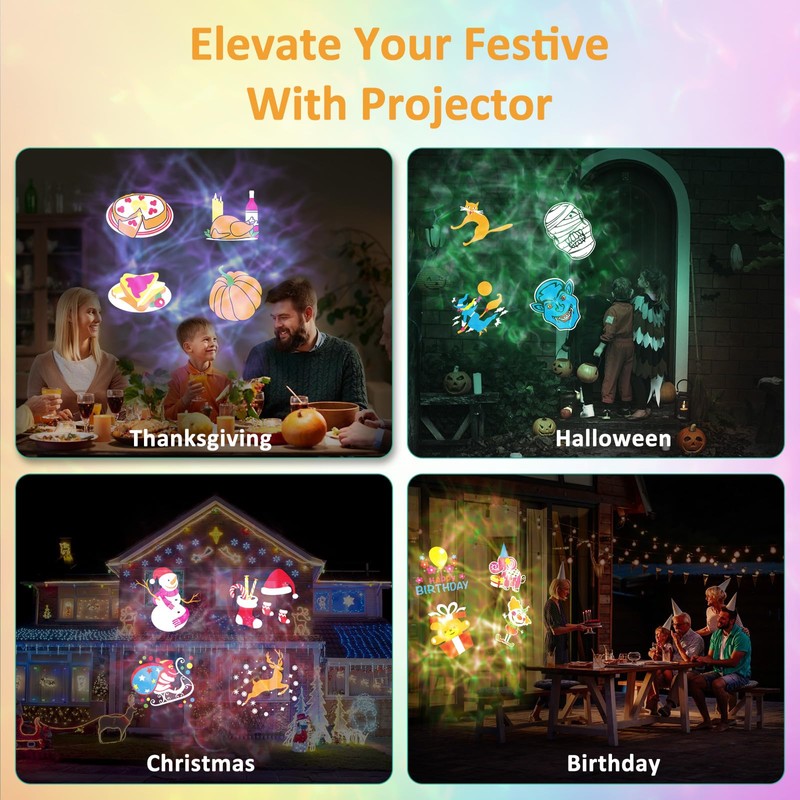 YAZEKY Outdoor Christmas Projector, 24 Films, LED Projection Lamp, 10