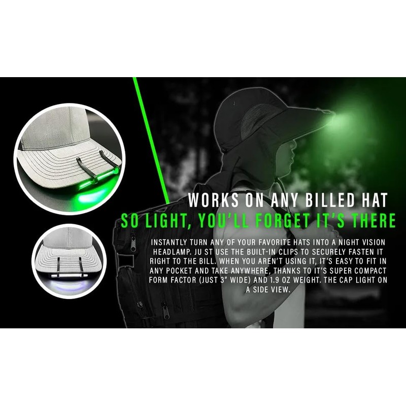 MODERN NEEDS Night Vision Cap Light –Compact, Clip-On Hat Flashlight