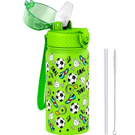 GOPPUS 550 ml/18 oz Children's Insulated Water Bottle with Straw Double-Walled Stainless Steel Children's Bottle Vacuum Insulated Steel Metal Leak-Proof Drinking Bottle Toddler Thermos Flask BPA-Free