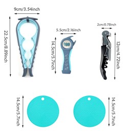 5-Piece Can Opener Bottle Opener, 5-in-1 Can Opener 4-in-1 Multifunctional Kitchen Tool Set with Rubber Pad for Weak Hands, Children, Seniors, Seniors, Arthritis Sufferers (Grey Blue)