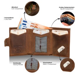 Marc Peter® Washingon Leather Slim Wallet - Airtag Wallet with Coin Compartment | RFID Protection Small Mini Wallet Credit Card Holder, Tan, Classic