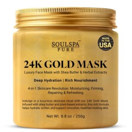 SOULSPA PURE 24K Gold Face Mask – Hydrating & Firming Facial Mask with Shea Butter, Hyaluroni