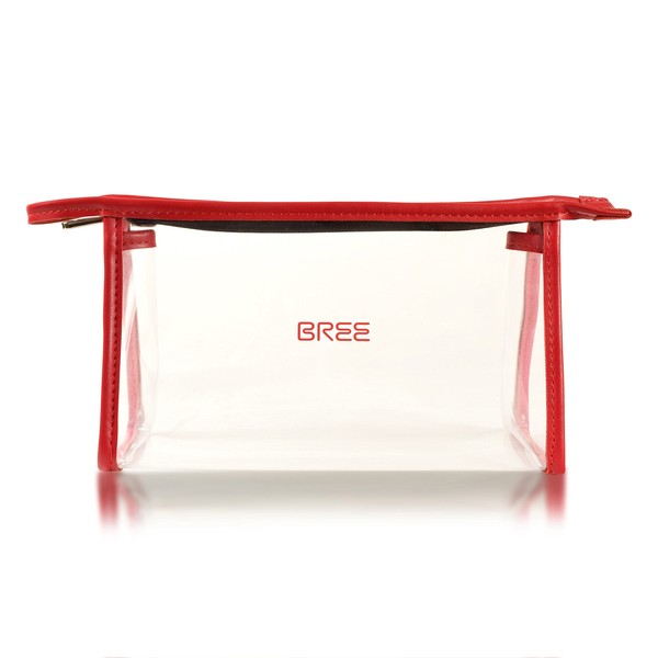 BREE Aira Transparent Toiletry Bag (Red) Travel Toiletry Bag Transparent 1L Volume / High-Quality Suitcase Organiser Clear Cosmetic Bag for Hand Luggage and Flight Stuff/for Flying Women/Men