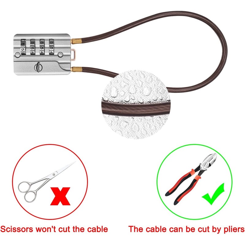 SISAV 2 Pack Long 50cm Cable Lock with 4 Digit
