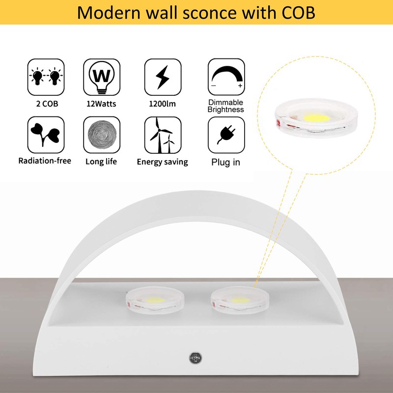 Lightess Plug in Wall Sconces 12W Modern LED Wall Light