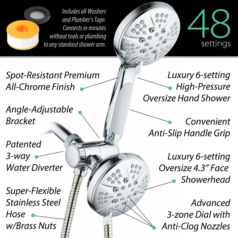 Hotel Spa Notilus Surround-Shower(TM) High-Pressure 48-setting Luxury 3-way Shower Head/Handheld