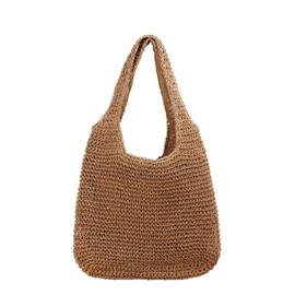 Ixkbiced Korbtaschen Damen Stroh Umhängetasche Mori EIN-Schulter-Strohsack Handgewebte Basttasche Korbtasche Sommer Strand Geldbörse Frauen Weben Handtasche für Arbeit Reise Outdoor