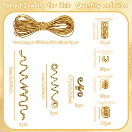 44 Pcs Gold Hair Jewelry for Women, Braids Accessories 3 Pcs Hair Clips Decoration 40 Pcs Multi Style Gold Hair Cuffs 1 Pcs 5M Strings Hair Accessorie
