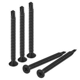 uxcell #10 x 2-1/2" Sheet Metal Screws, 50pcs Black Oxide 410 Stainless Steel Flat Head Phillips Drive Self Drilling Screws