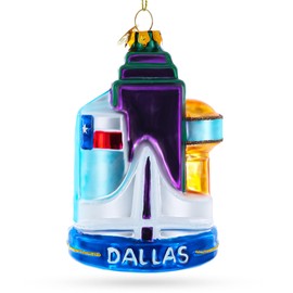 Landmarks of Dallas, Texas Blown Glass Christmas Ornament