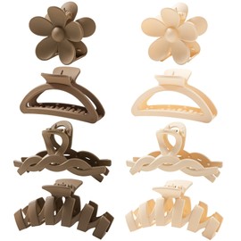HBselect Pack of 8 Hair Clips Hair Clips Flower Claw Clips for Thick Hair, Non-Slip Hair Accessories with Multi-Styles, Neutral Colours Hair Claw Clips and Variety Pack, Ideal for Girls