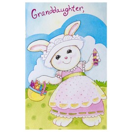 Happy Easter Greeting Card for Granddaughter, Trifold Bunny Design, "Take Out Your Crayons and Color Wach Bonnet...", Envelope Included