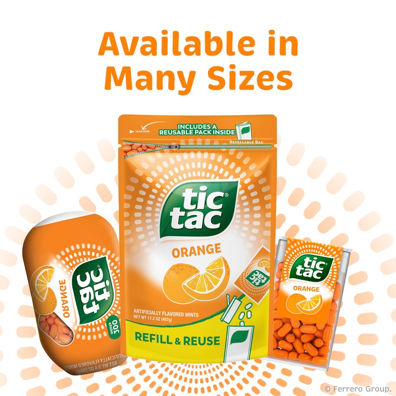 Tic Tac Bulk Orange Refill Bag, On-the-Go Pocket-Sized Mints, Includes