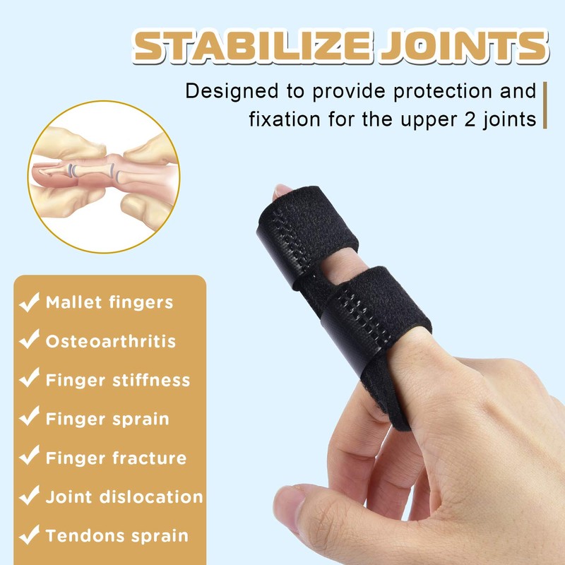 Finger Splints, 2pcs Finger Braces with 6pcs Nylon Sleeves for